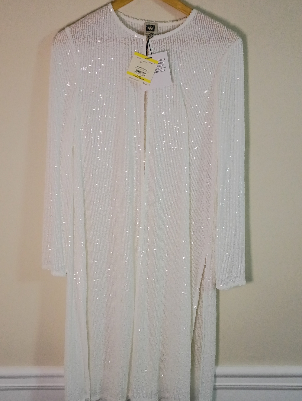 Anne Klein White Sequin Open Front Cardigan
